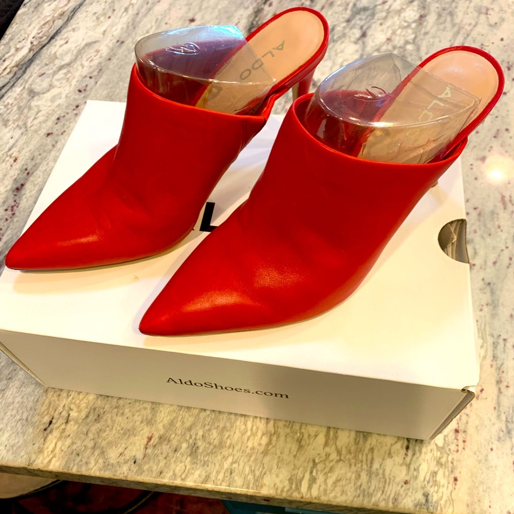 Aldo Pointed Faux Leather Mule Red